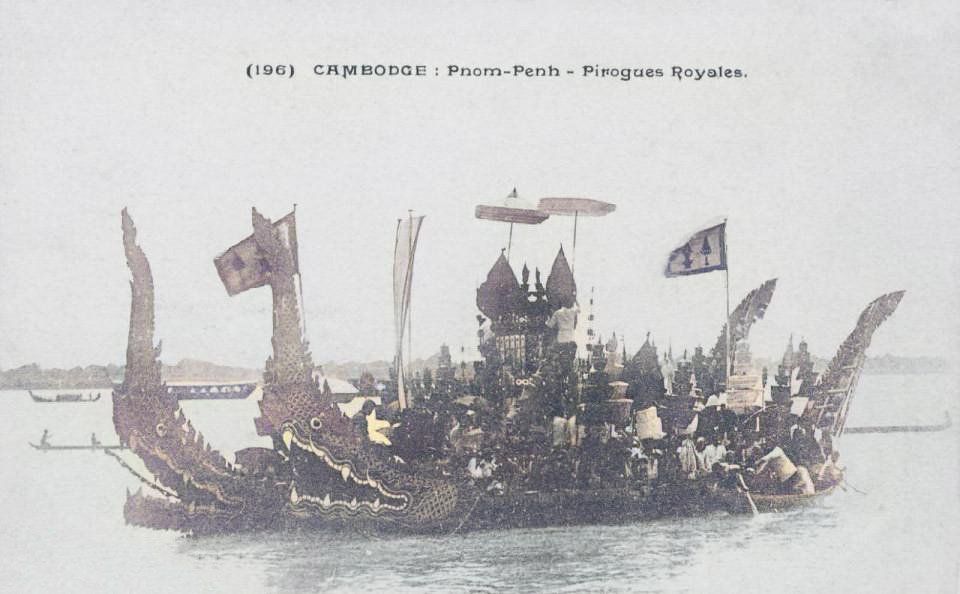 Cambodian Water Festival celebration in front of the Royal Palace in Phnom Penh Cambodia 1914