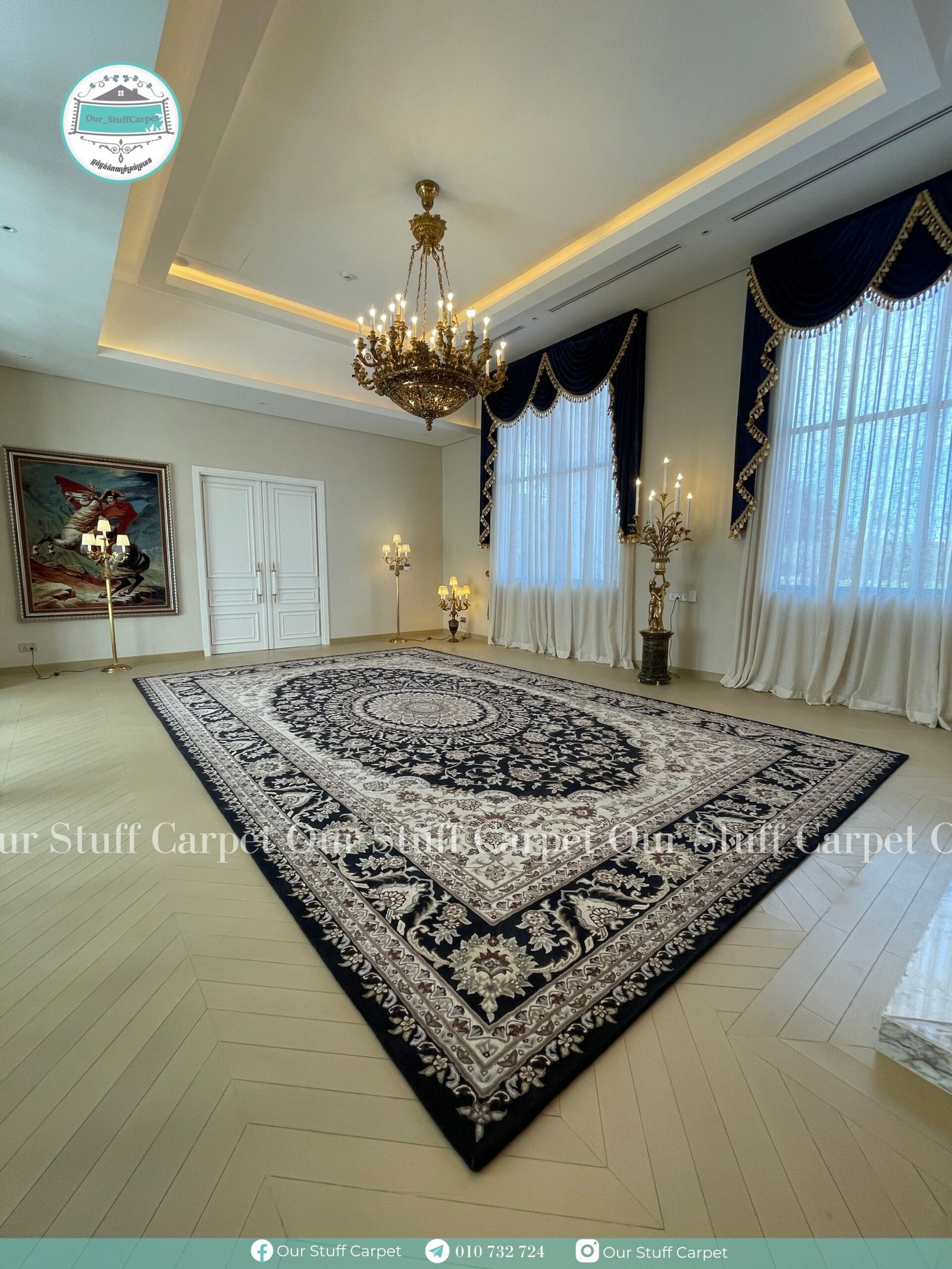 Persian rug installation in Phum Krersh Ta Khmao house 5