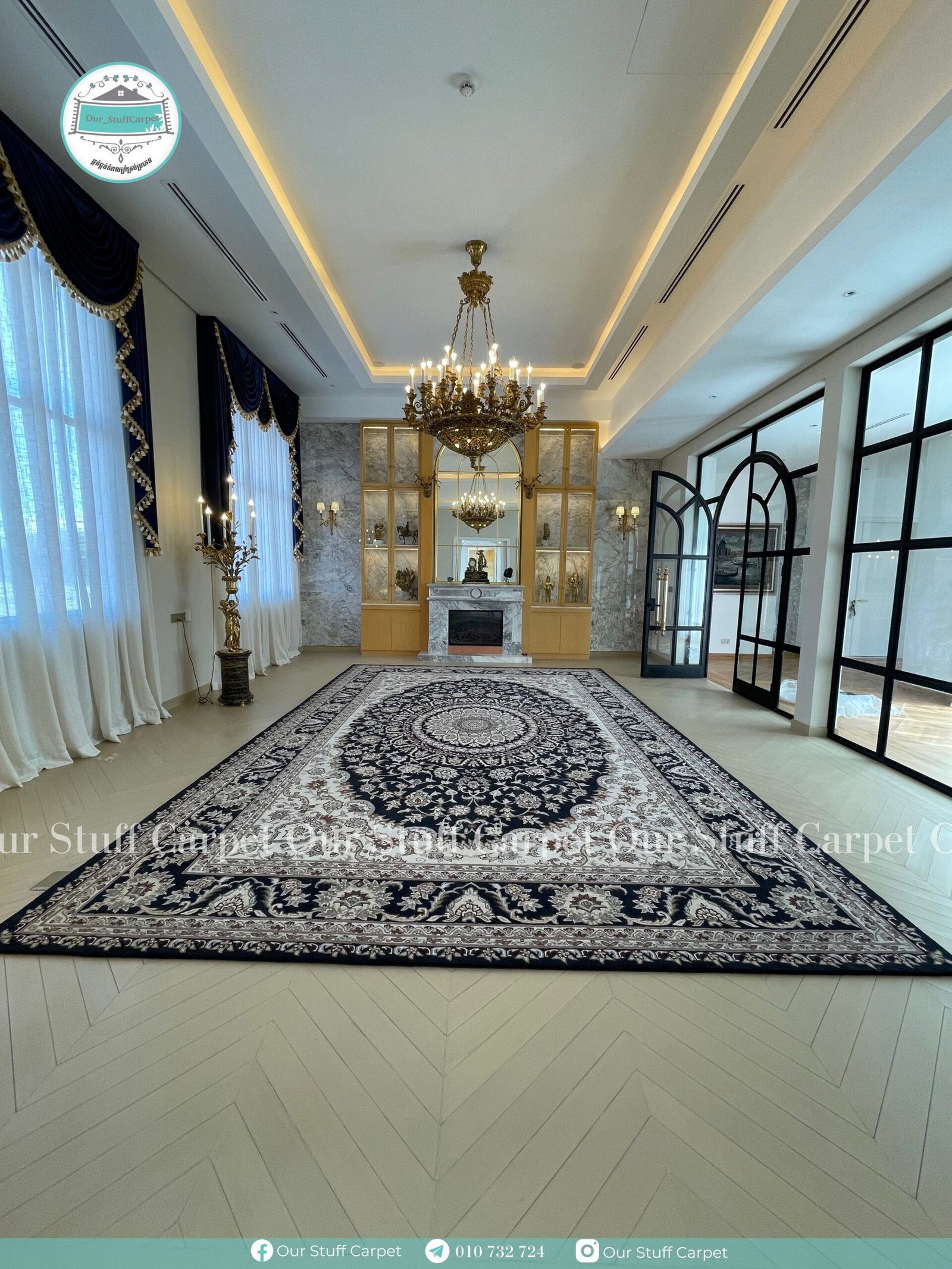 Persian rug installation in Phum Krersh Ta Khmao house 4